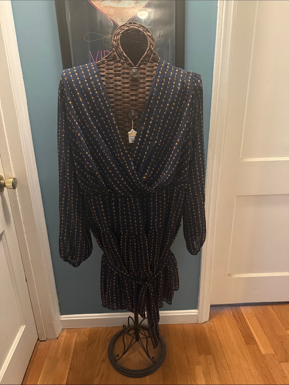 Navy & Gold Dot Wrap Dress